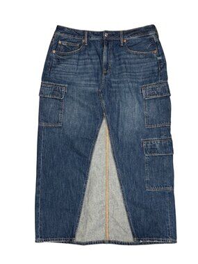 American Eagle Womens Cargo Denim Skirt Low Rise Stretch Waist Size 12 Blue